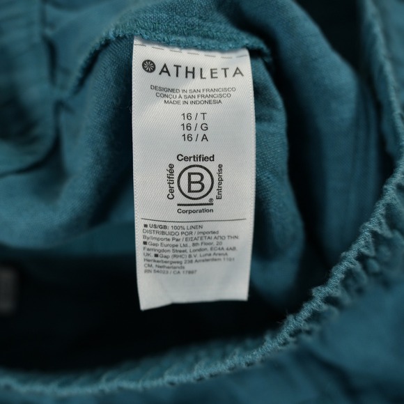 Athleta Retreat Linen High Rise Wide Leg Pant Size 16T Teal Blue Baggy Boho - Picture 7 of 11
